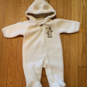 Ivory Hooded fleece suit with zipper front